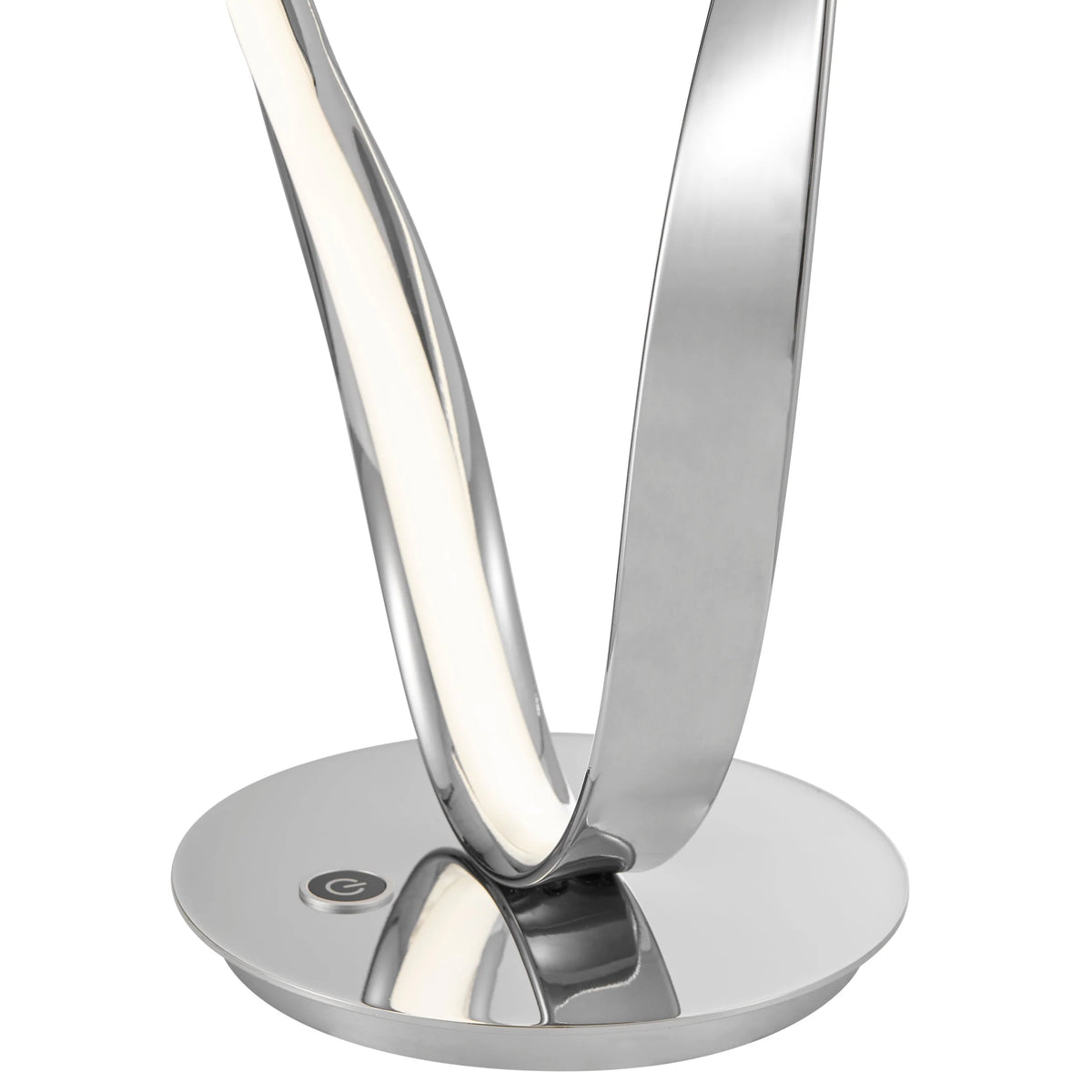 The chrome table lamp has a bright integrated LED light and shiny silver finish.