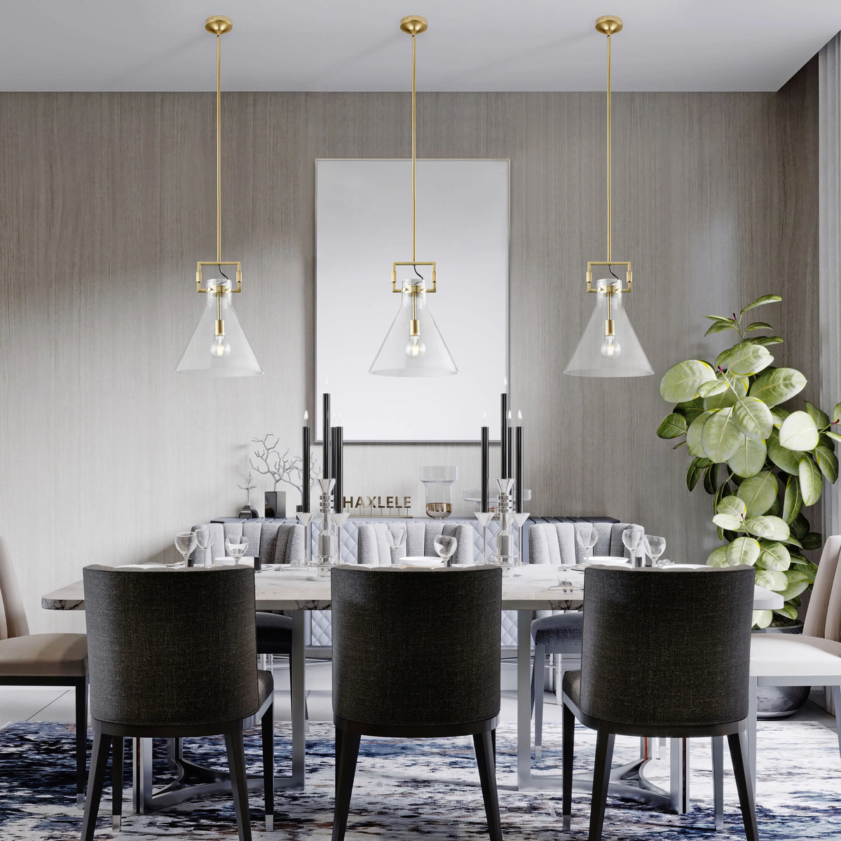 Modern Pendant Light - Gold Pendant Light over dining room table 