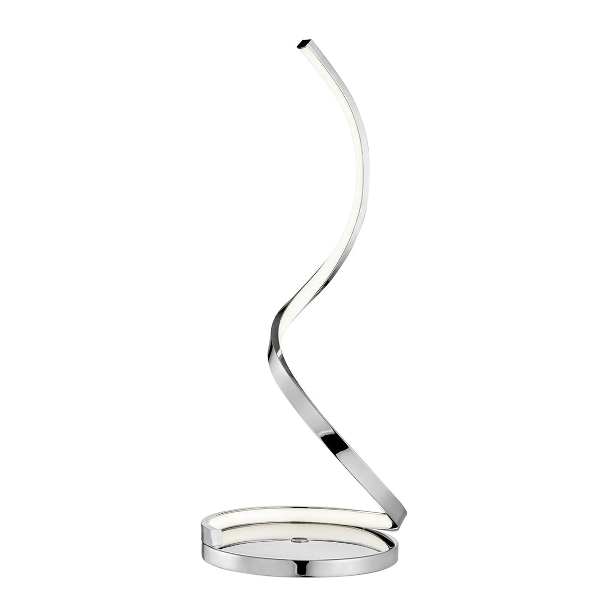 This chrome table lamp offers a unique and minimalistic design.