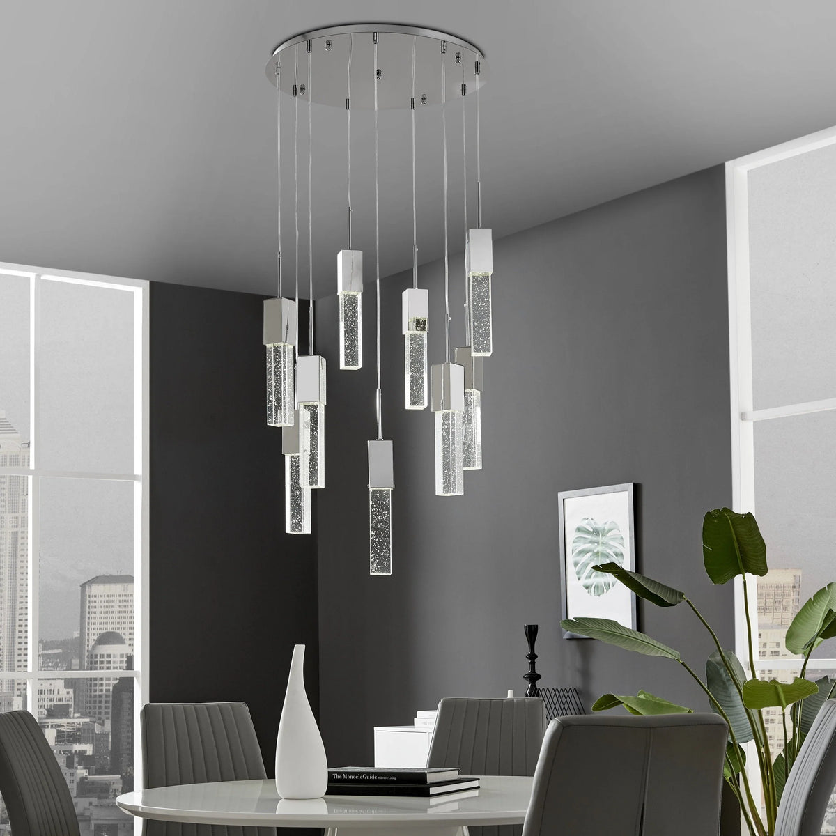 Modern Style Light Fixtures - Chandelier in modern dining room setting