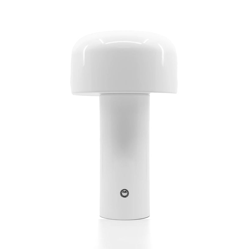 This mushroom lamp offers a sleek white finish.